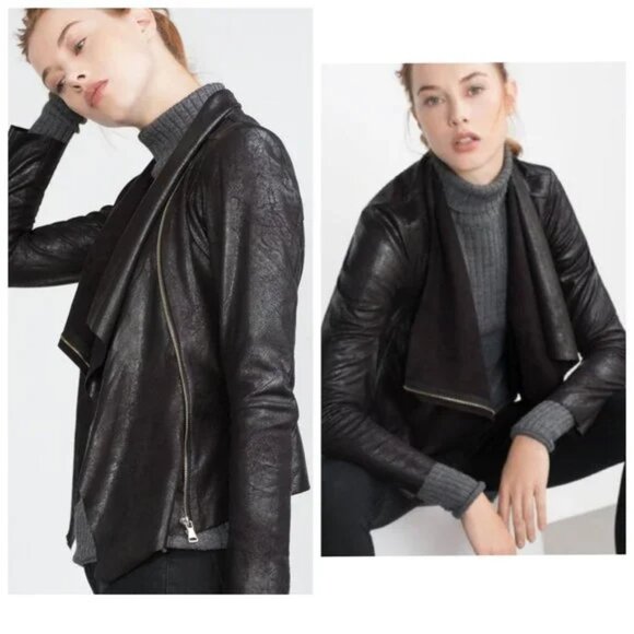 Women's Zara black faux suede drapey jacket - Picture 1 of 11